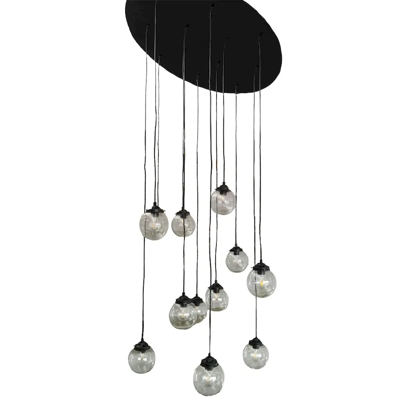 Lámpara Colgante Globo 12 luces en desnivel herraje negro
