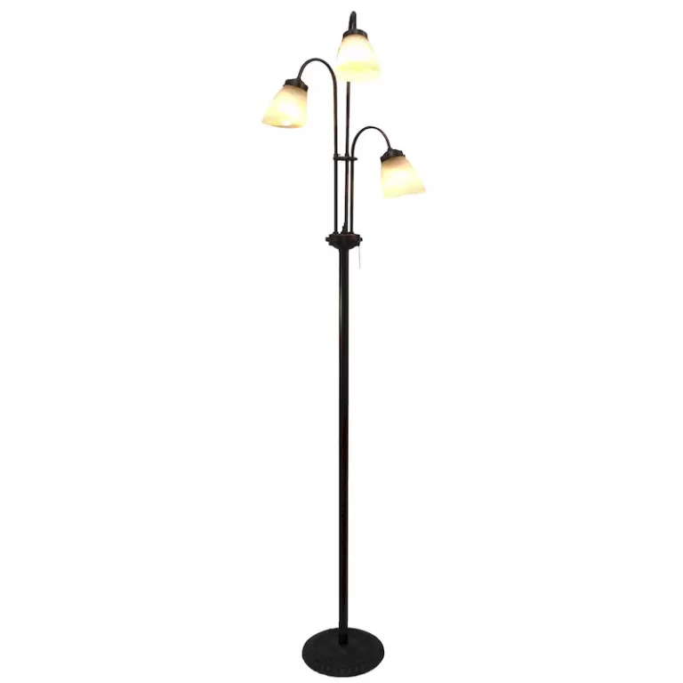 Lámpara De Pie Tulipán 3 Luz Vidrio Café