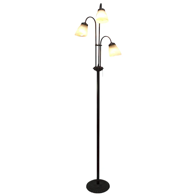 Lámpara De Pie Tulipán 3 Luz Vidrio Café